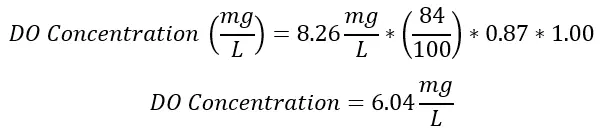 Dissolved Oxygen Concentration Example Calculation